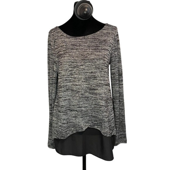 White House Black Market Tops - White House Black Market Asymmetrical Heather Long Sleeve Blouse Sheer H…